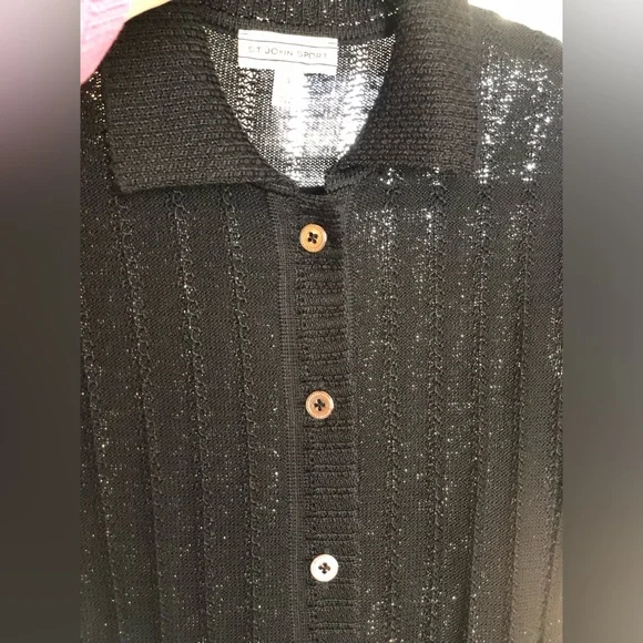St. John Sport button down collar open knit sweater midilength shirt dre… - Picture 4 of 14
